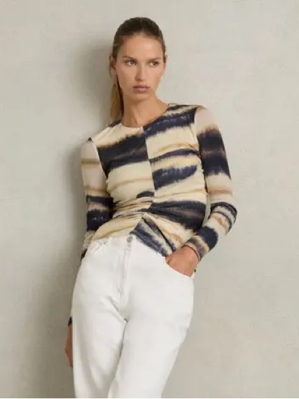 Reiss Gia Printed Jersey Wool-Blend Top Size 6